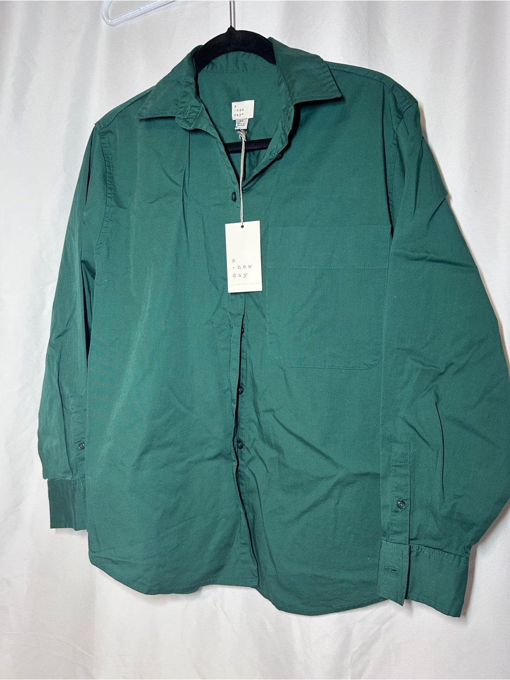 A New Day Green Button Front Collared Shirt Womens XS NWT Oversized Top